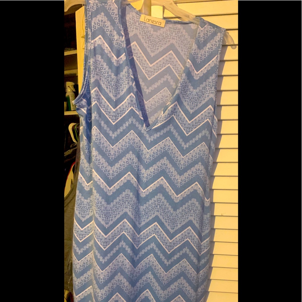 Blue and white dress with stripes